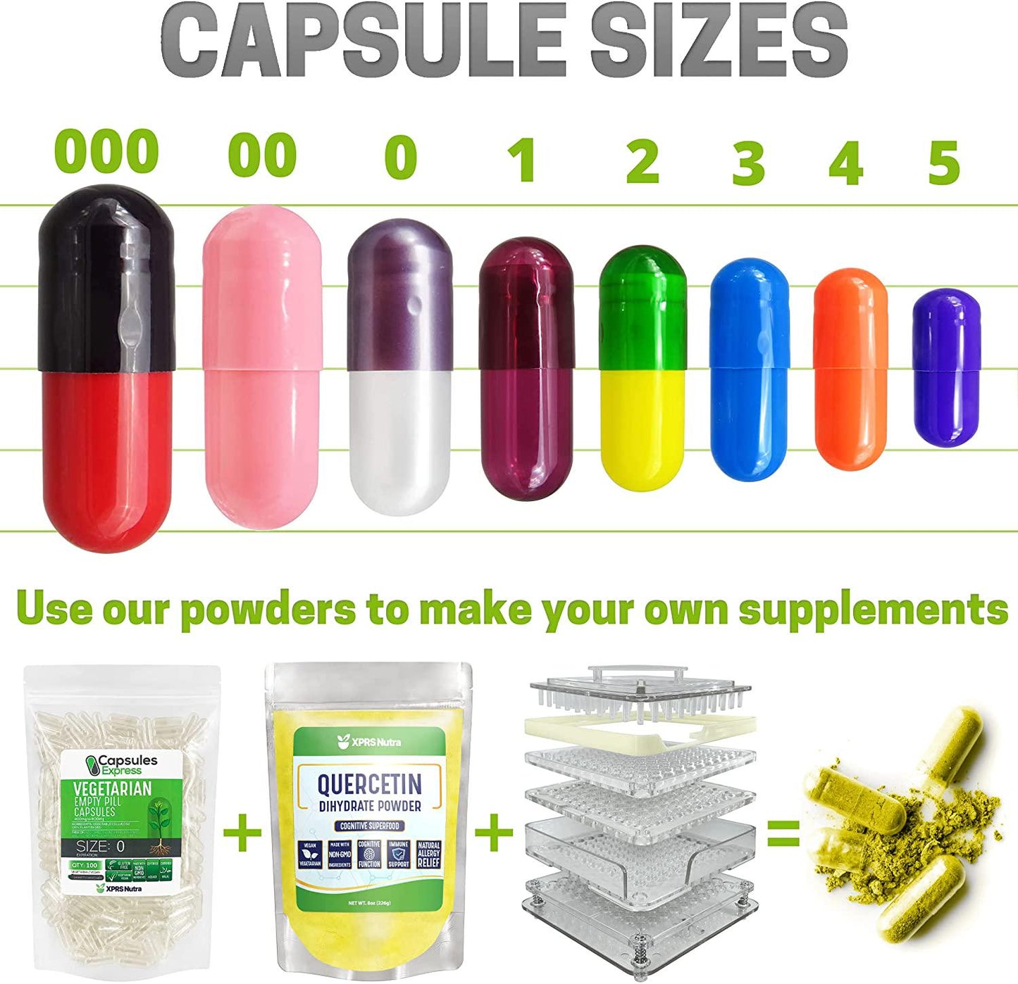 Capsules Express- Size 1 Multi-Color Empty Gelatin Capsules - Kosher Gelatin Pill Capsule - DIY Powder Filling (1000)