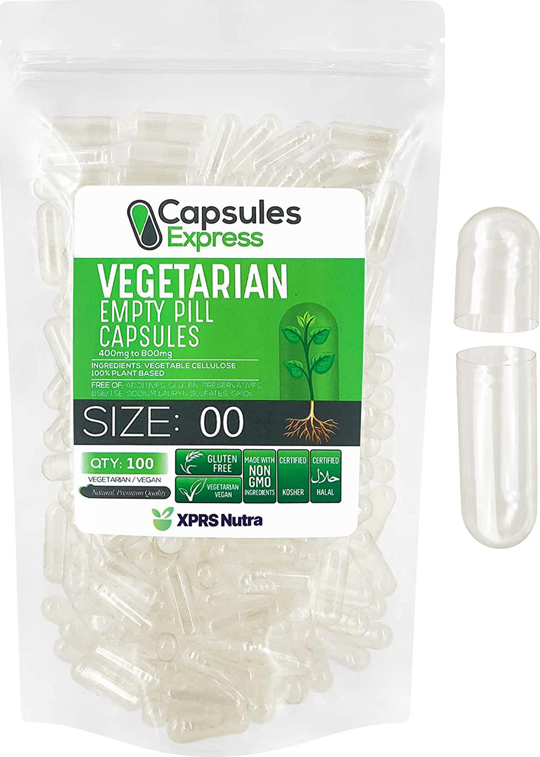 Capsules Express- Size 00 Clear Empty Vegan Capsules 100 Count - Kosher and Halal - Vegetarian/Vegetable Pill Capsule - DIY Powder Filling