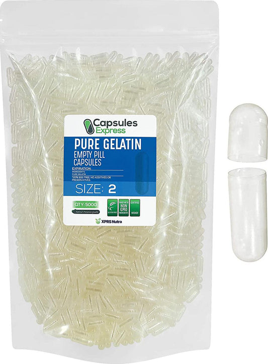 Capsules Express- Size 2 Clear Empty Gelatin Capsules- Kosher Certified - Gluten-Free Pure Bovine Gelatin Pill Capsule - DIY Powder Filling (5000)