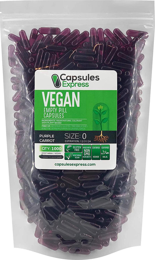 Capsules Express- Size 0 Purple Carrot Empty Vegan Capsules - Vegetarian/Vegetable Pill Capsule - DIY Powder Filling (1000)