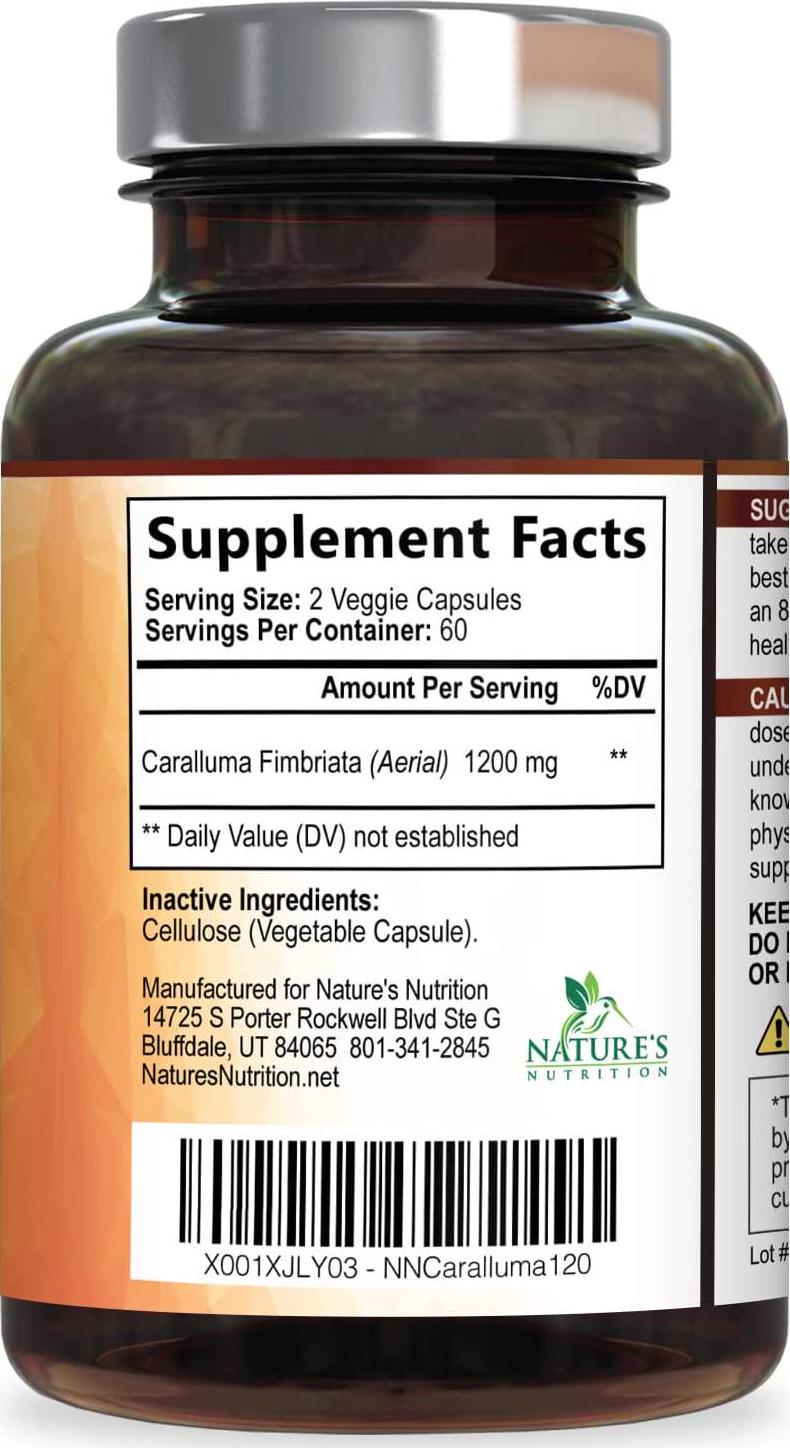 Caralluma Fimbriata Extract Highly Concentrated 1200mg - Natural Endurance Support, Best Vegan Supplement for Men and Women, Non-GMO - 120 Capsules