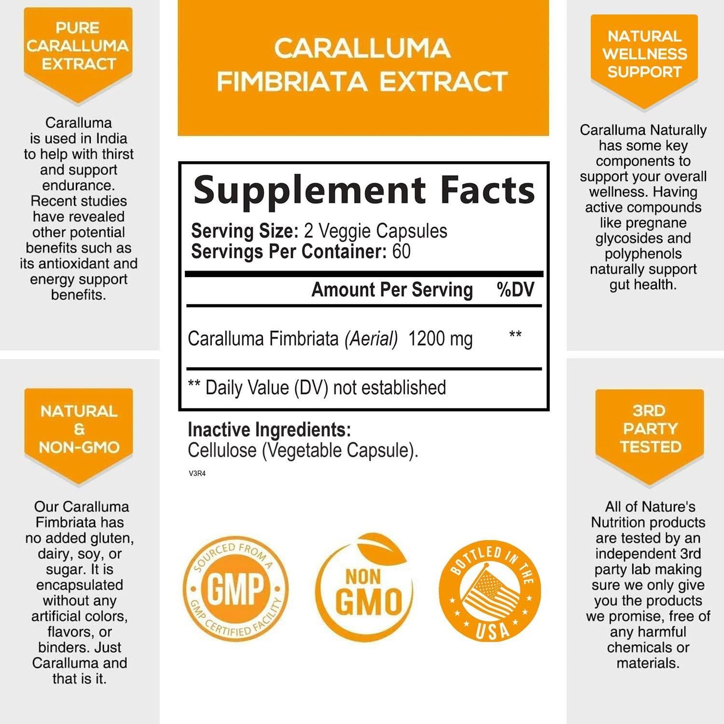 Caralluma Fimbriata Extract Highly Concentrated 1200mg - Natural Endurance Support, Best Vegan Supplement for Men and Women, Non-GMO - 120 Capsules