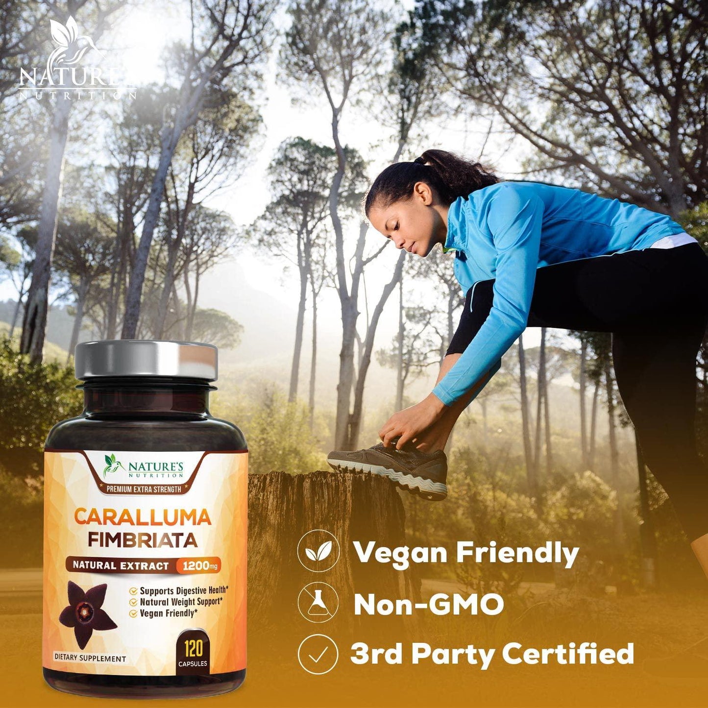 Caralluma Fimbriata Extract Highly Concentrated 1200mg - Natural Endurance Support, Best Vegan Supplement for Men and Women, Non-GMO - 120 Capsules