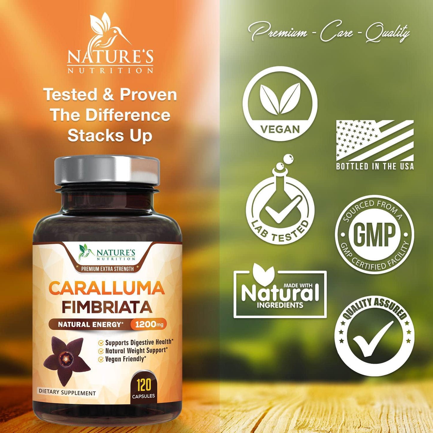Caralluma Fimbriata Extract Highly Concentrated 1200mg - Natural Endurance Support, Best Vegan Supplement for Men and Women, Non-GMO - 120 Capsules