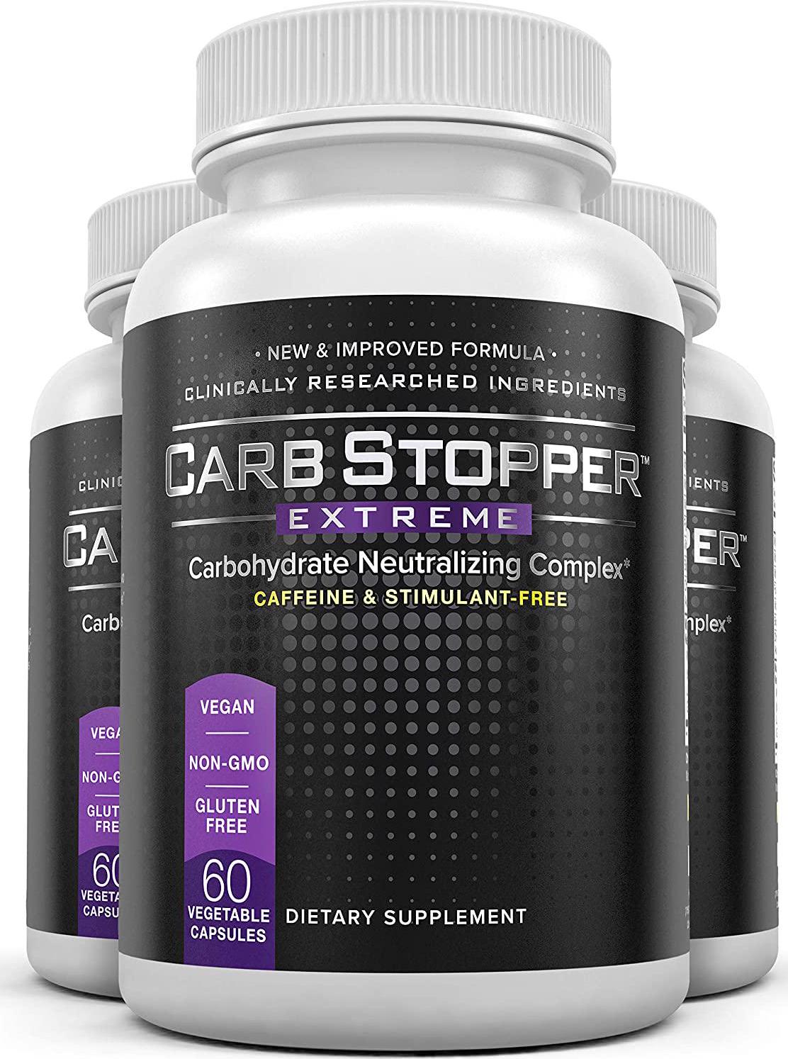 Carb Stopper Extreme (3 Bottles) Maximum Strength, Natural Carbohydrate and Starch Neutralizer | Keto Diet Cheat Supplement to Intercept Carbs with White Kidney Bean Extract, 60 Caps Each
