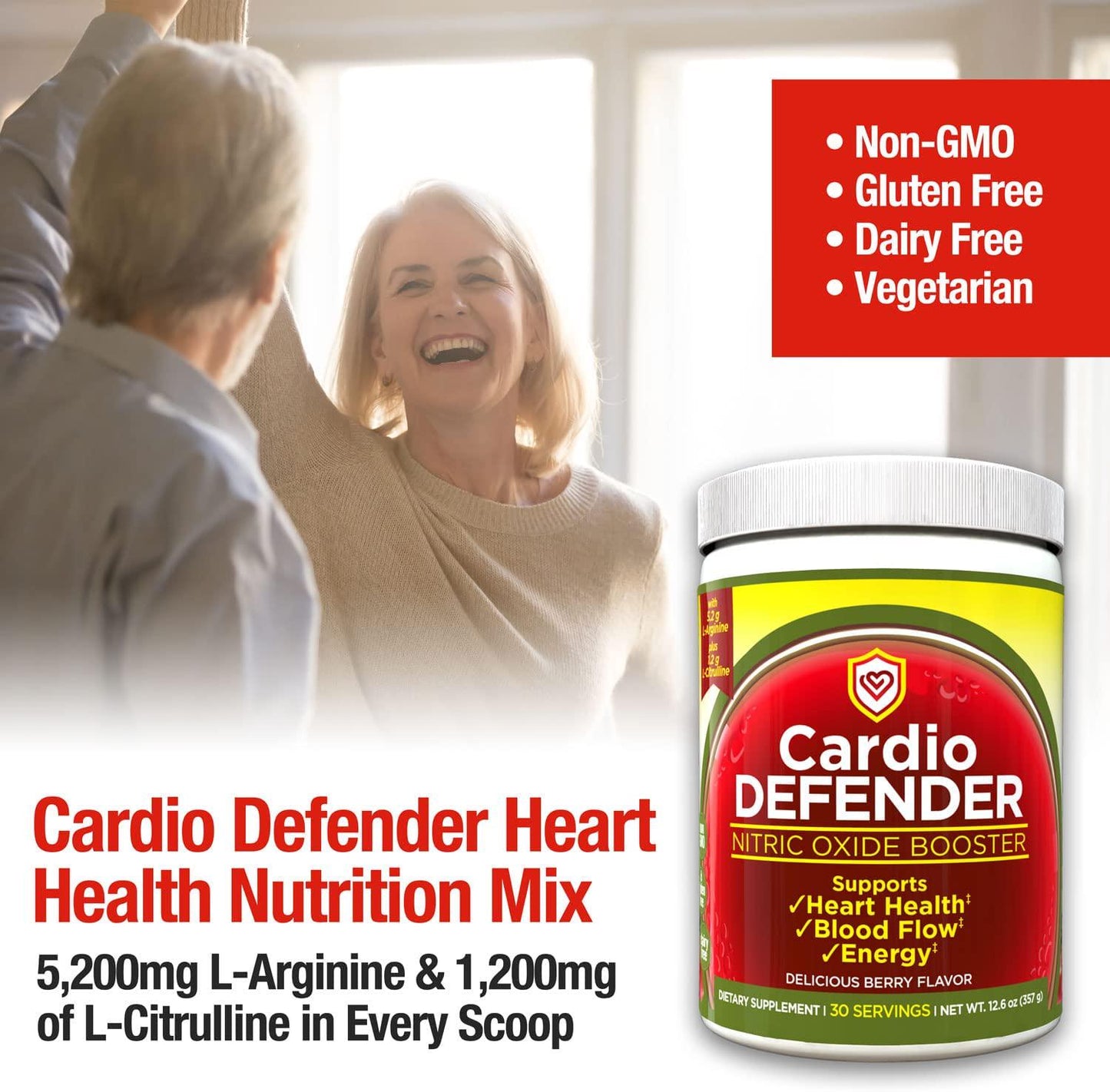 Cardio Defender 6 Pack - New Packaging, Same Great Formula - Cardio Heart Health - L-Arginine Supplement with 5,200mg L-Arginine and 1,200mg L-Citrulline - Heart Health Drink Mix