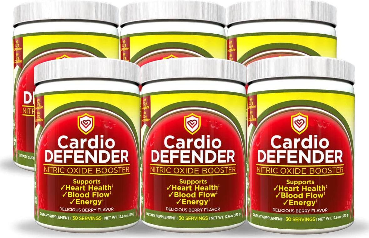 Cardio Defender 6 Pack - New Packaging, Same Great Formula - Cardio Heart Health - L-Arginine Supplement with 5,200mg L-Arginine and 1,200mg L-Citrulline - Heart Health Drink Mix