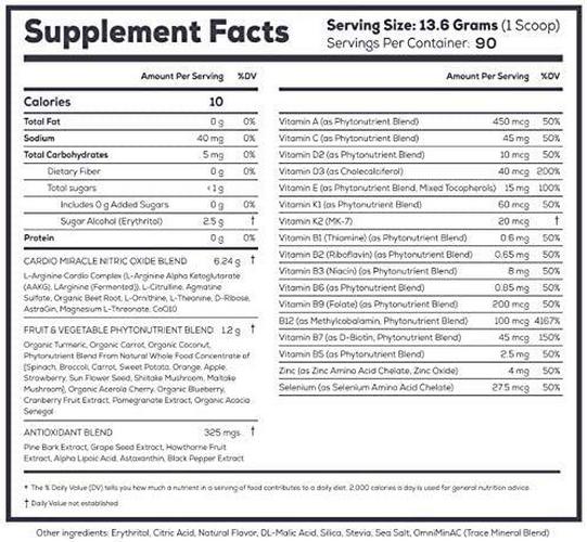 Cardio Miracle (TM) - The Complete Nitric Oxide Solution - Nutritional Heart Healthy L-Arginine and Organic Beetroot Drink Mix (Stevia) 90 Servings