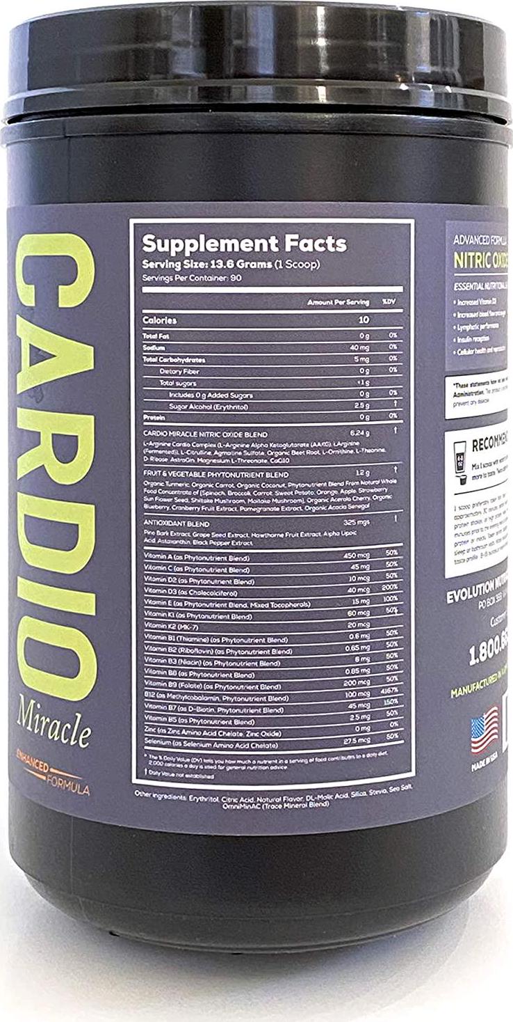Cardio Miracle (TM) - The Complete Nitric Oxide Solution - Nutritional Heart Healthy L-Arginine and Organic Beetroot Drink Mix (Stevia) 90 Servings