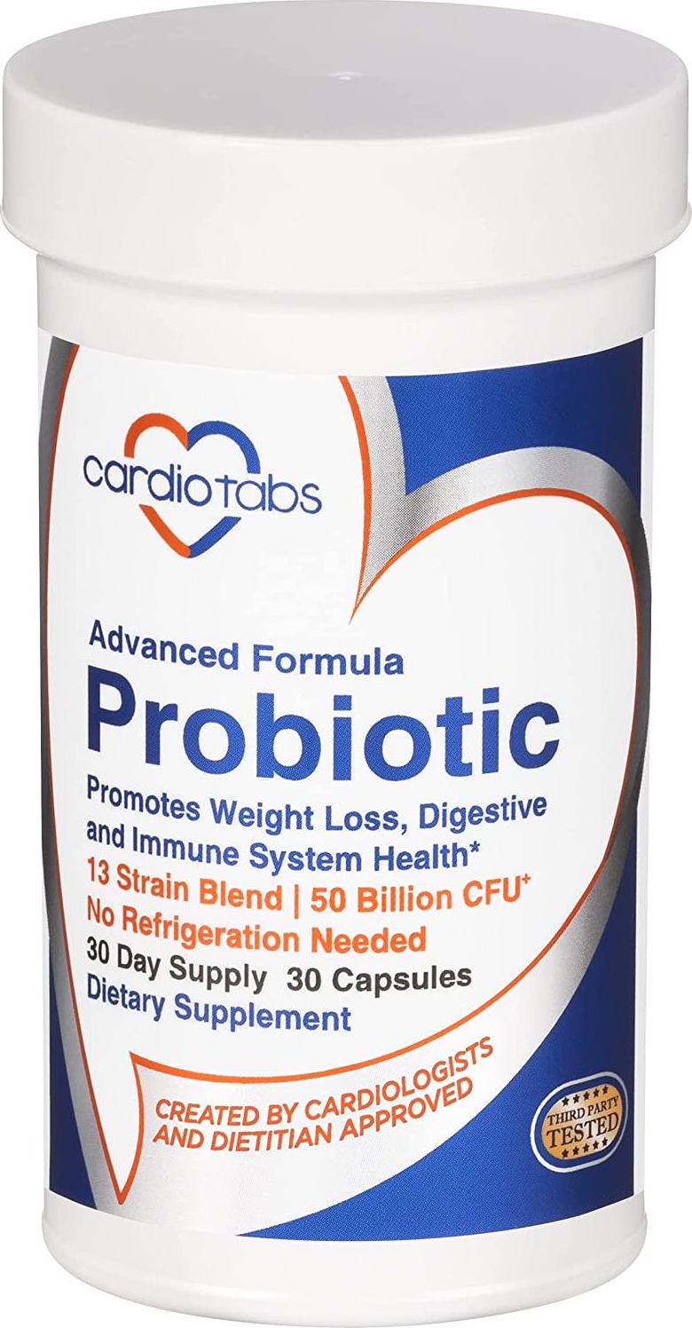 Cardiotabs Advanced Formula Probiotic with 50 Billion CFU per Serving, 13 Strain Blend with DDS-1, Shelf Stable, Cardiologist Created Dietitian Approved