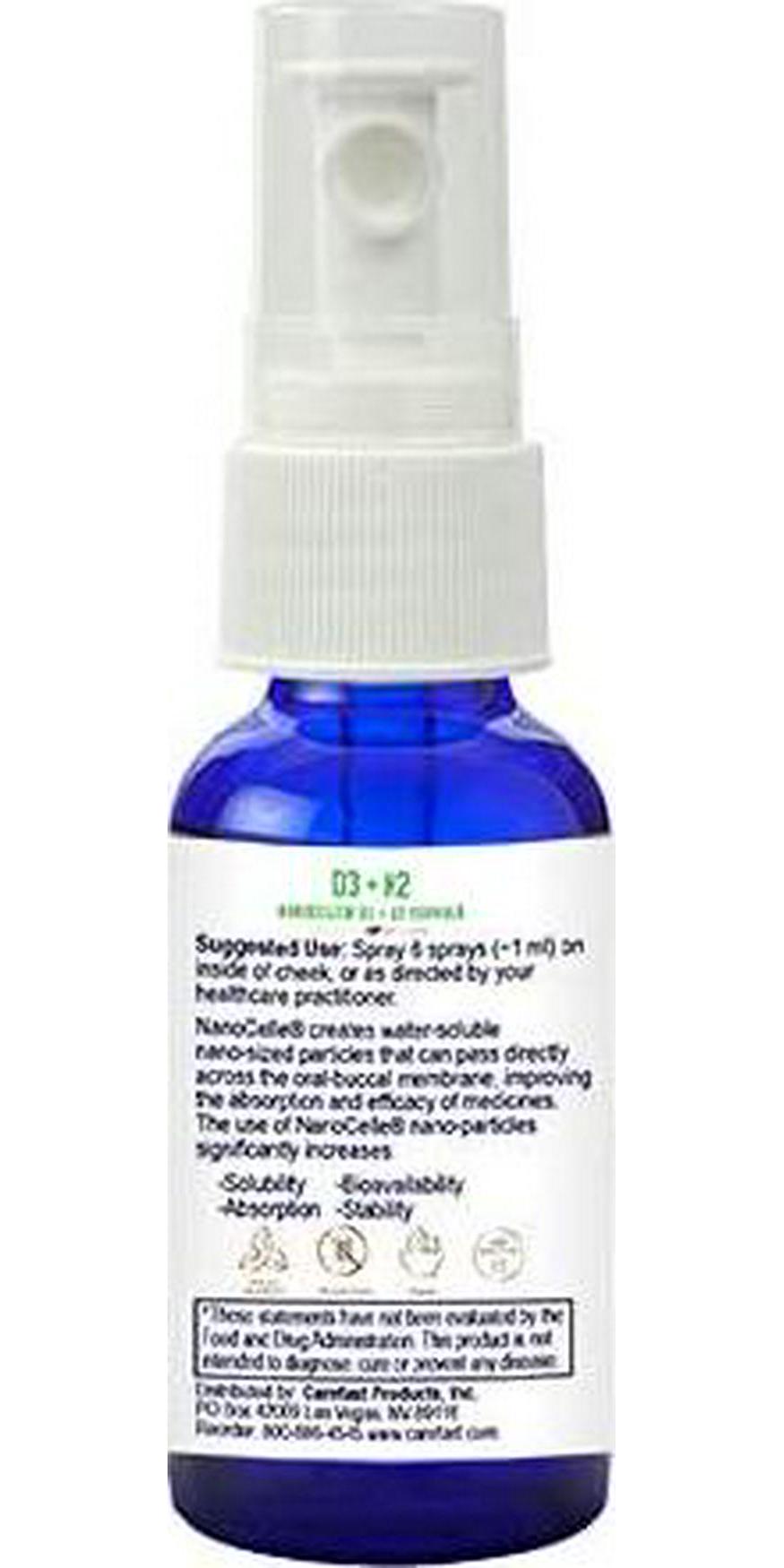 Carefast NanoCelle D3 5000 IU K2 120 MCG Vitamin Liquid Spray - Advanced Nano Complex for Enhanced Absorption and Bioavailability - Increases Calcium and Supports Bone Health - Vegan Supplement