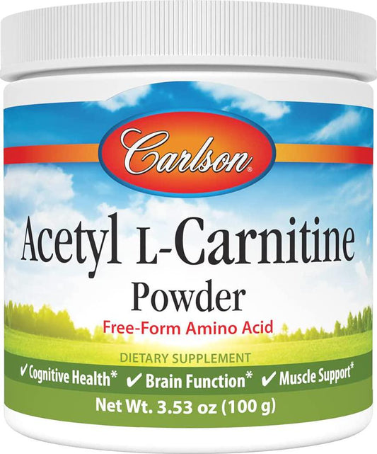 Carlson - Acetyl L-Carnitine Powder, Free-Form Amino Acid, Cognitive Health, Brain Function and Muscle Support, 3.53 oz (100 g)