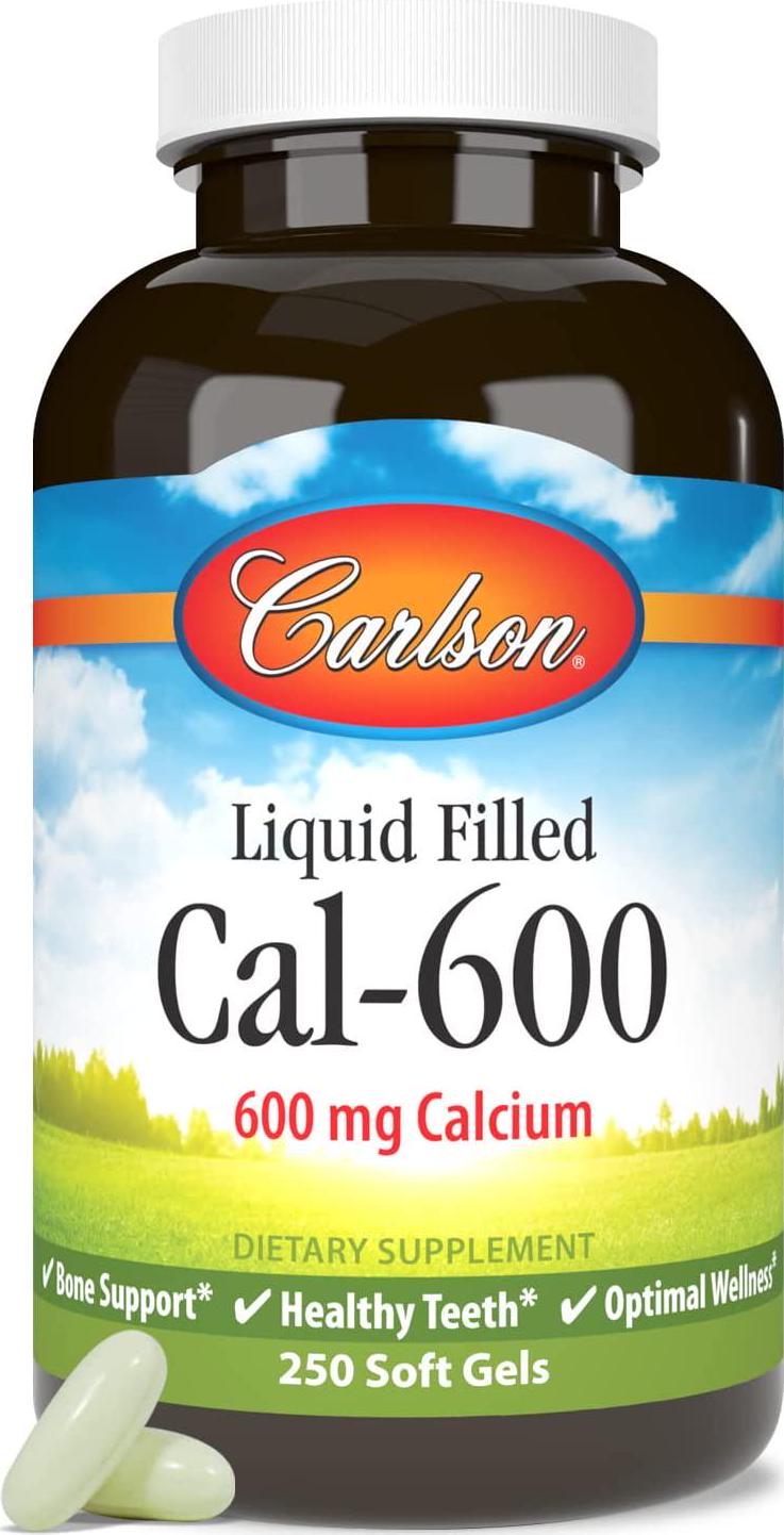 Carlson - Cal-600, 600 mg Calcium, Bone Support, Healthy Teeth and Optimal Wellness, 250 Softgels