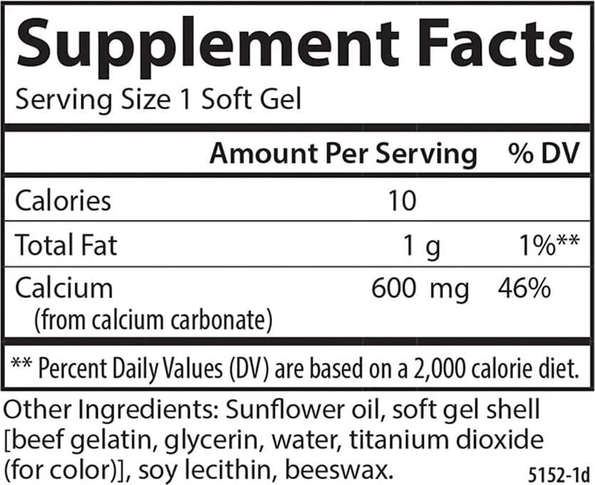 Carlson - Cal-600, 600 mg Calcium, Bone Support, Healthy Teeth and Optimal Wellness, 250 Softgels