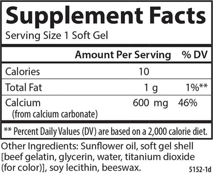 Carlson - Cal-600, 600 mg Calcium, Bone Support, Healthy Teeth and Optimal Wellness, 250 Softgels