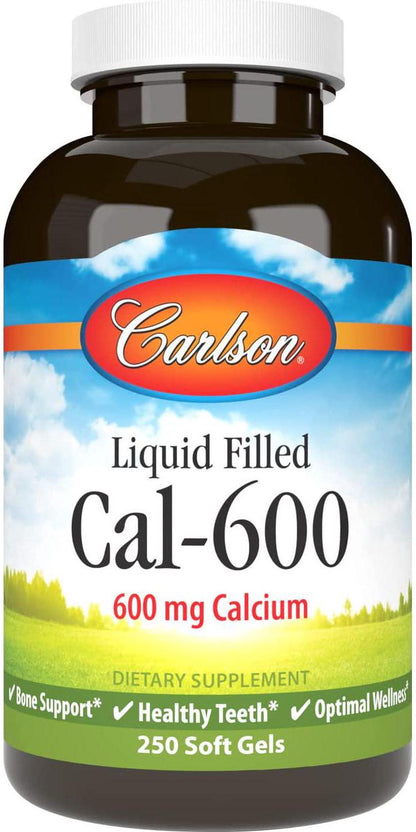 Carlson - Cal-600, 600 mg Calcium, Bone Support, Healthy Teeth and Optimal Wellness, 250 Softgels