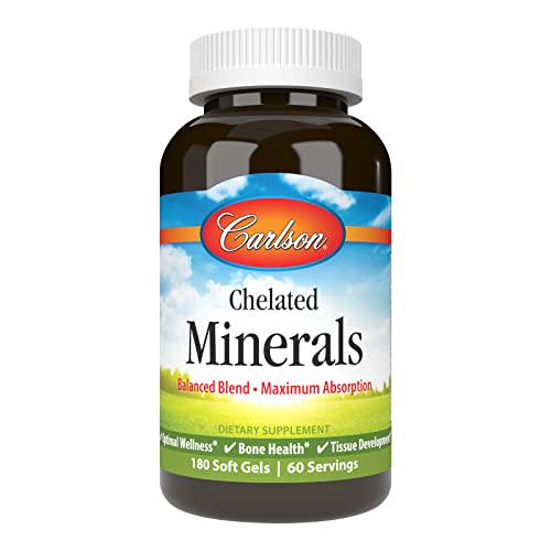 Carlson - Chelated Minerals, Balanced Blend - Maximum Absorption, Optimal Wellness, Bone Health and Tissue Development, 180 soft gels