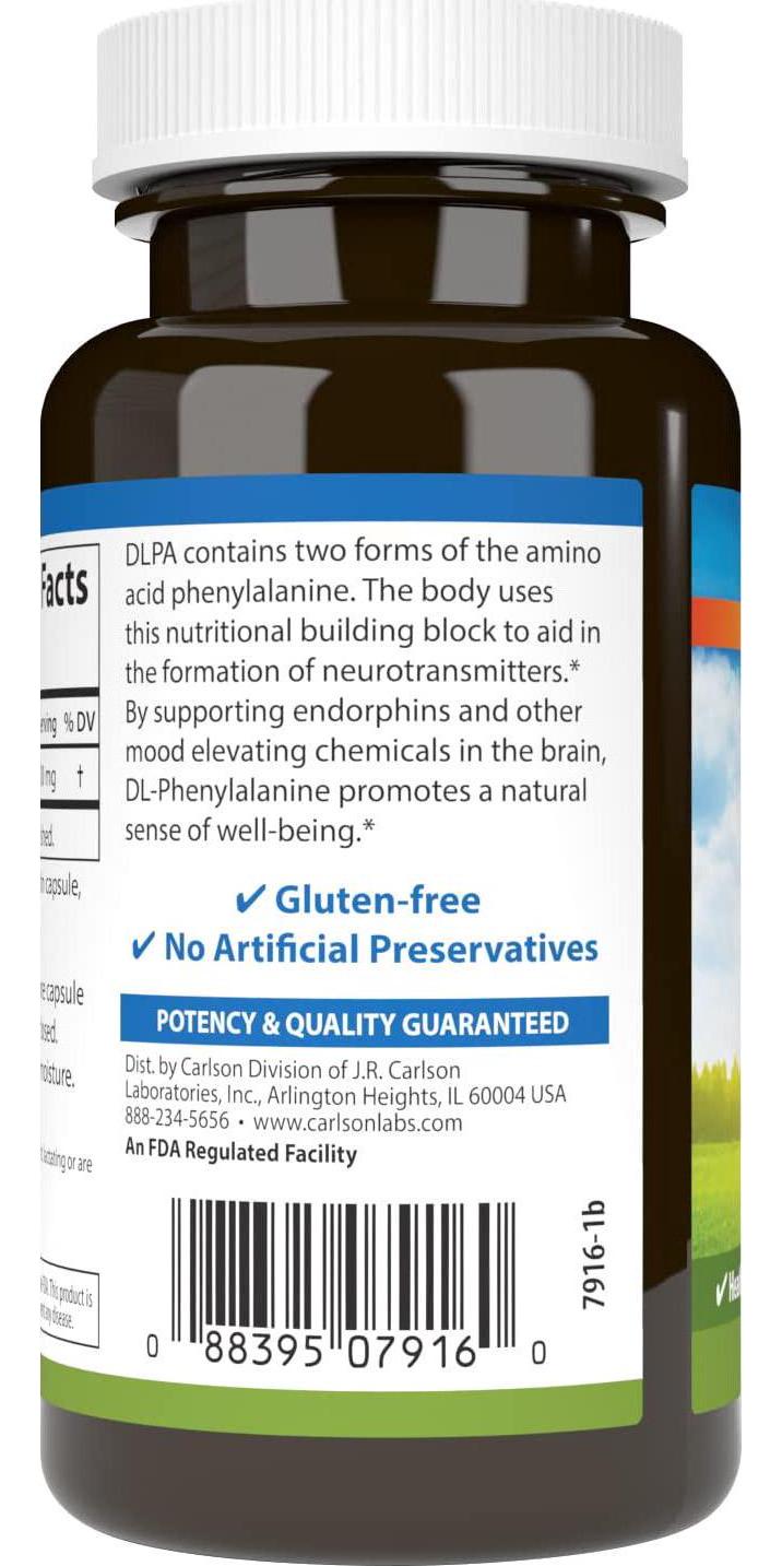 Carlson - DLPA DL-Phenylalanine, 500 mg, Promotes Healthy Nervous and Endocrine Systems, 60 Capsules