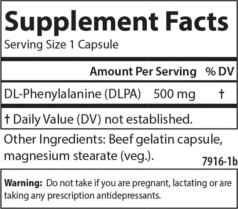 Carlson - DLPA DL-Phenylalanine, 500 mg, Promotes Healthy Nervous and Endocrine Systems, 60 Capsules