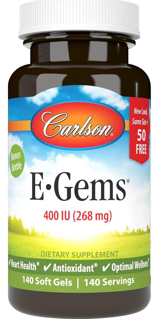 Carlson - E-Gems, 400 IU (268 mg), Natural-Source Vitamin E, Heart Health and Optimal Wellness, Antioxidant, 140 Soft Gels