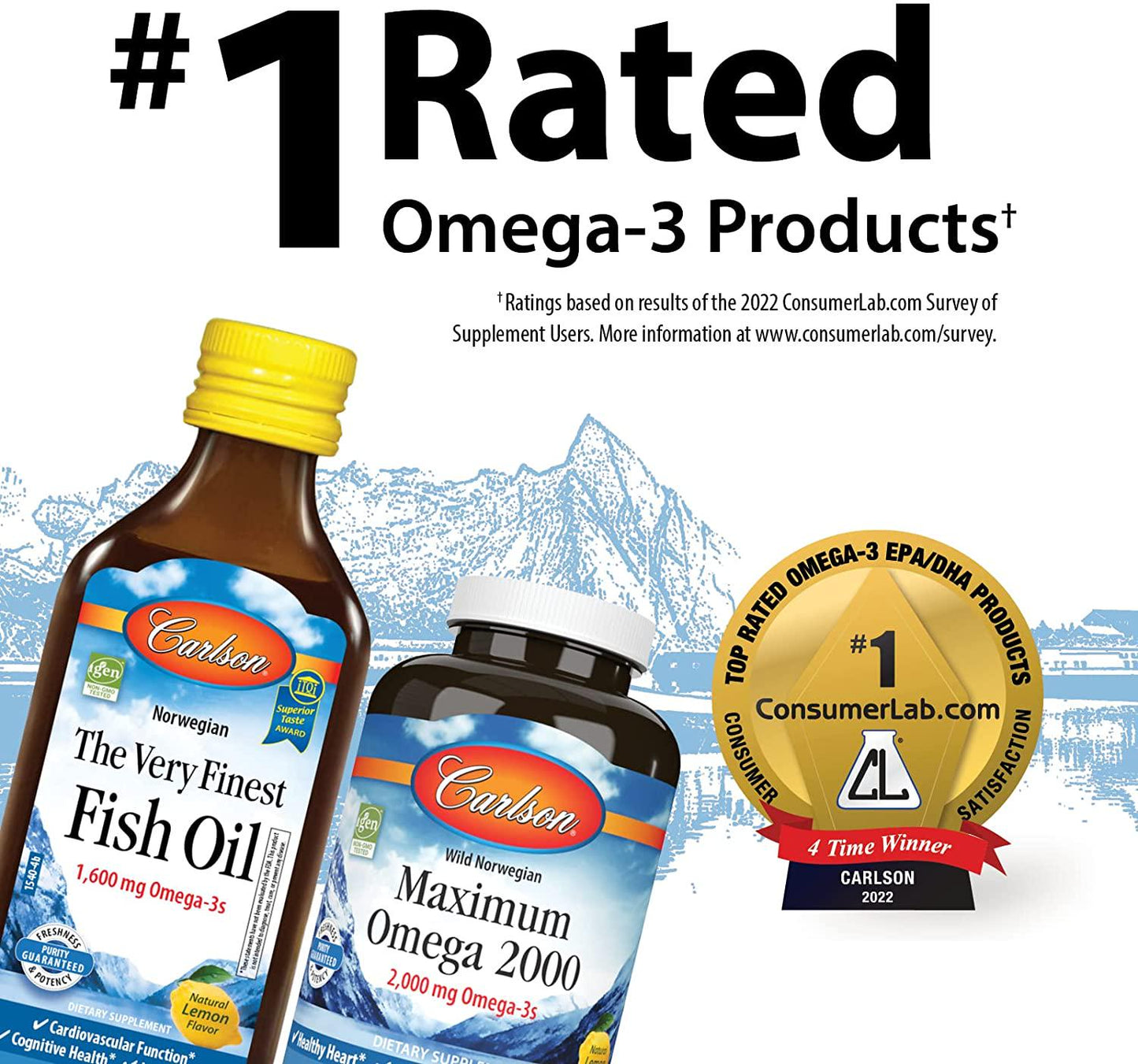 Carlson - EcoSmart Omega-3, 1000 mg Omega-3s Sustainable Source, Heart Health, Brain Function and Vision Support, Lemon, 90+30 soft gels