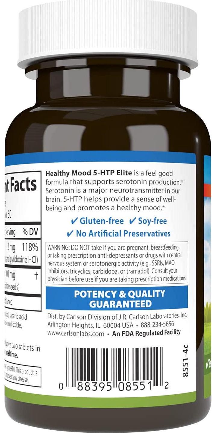 Carlson Healthy Mood 5-htp Elite 50mg Raspberry Chewables, 120 Tablets