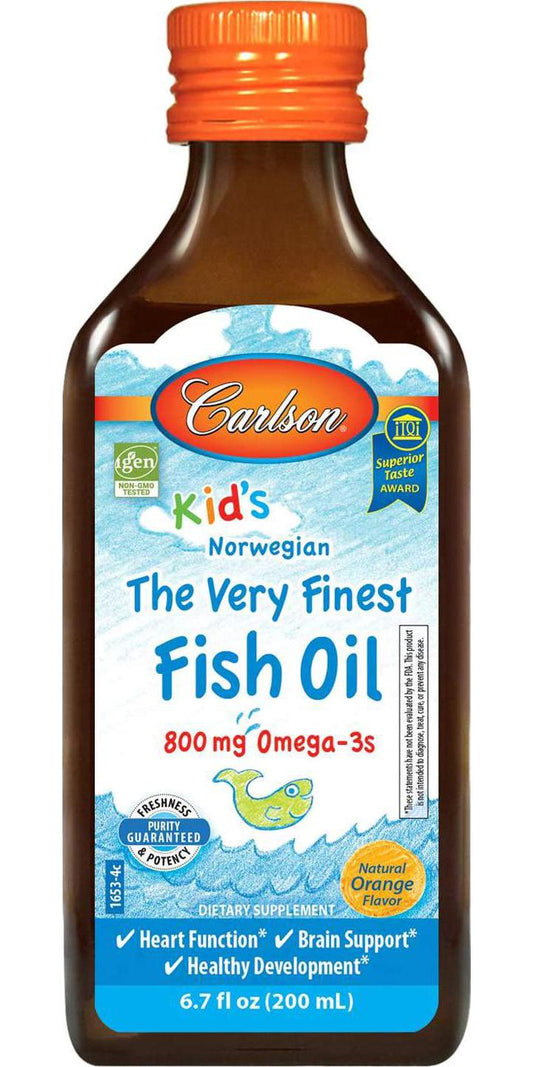 Carlson - Kid&#039;s The Very Finest Fish Oil, 800 mg Omega-3s, Norwegian, Sustainably Sourced, Orange, 200 mL