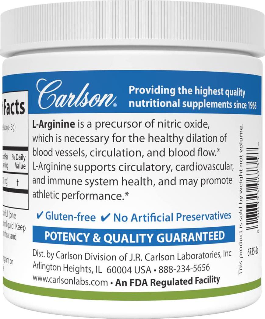 Carlson - L-Arginine, Amino Acid Powder, Circulatory Health, Cardiovascular Support and Immune Function, 100 Grams
