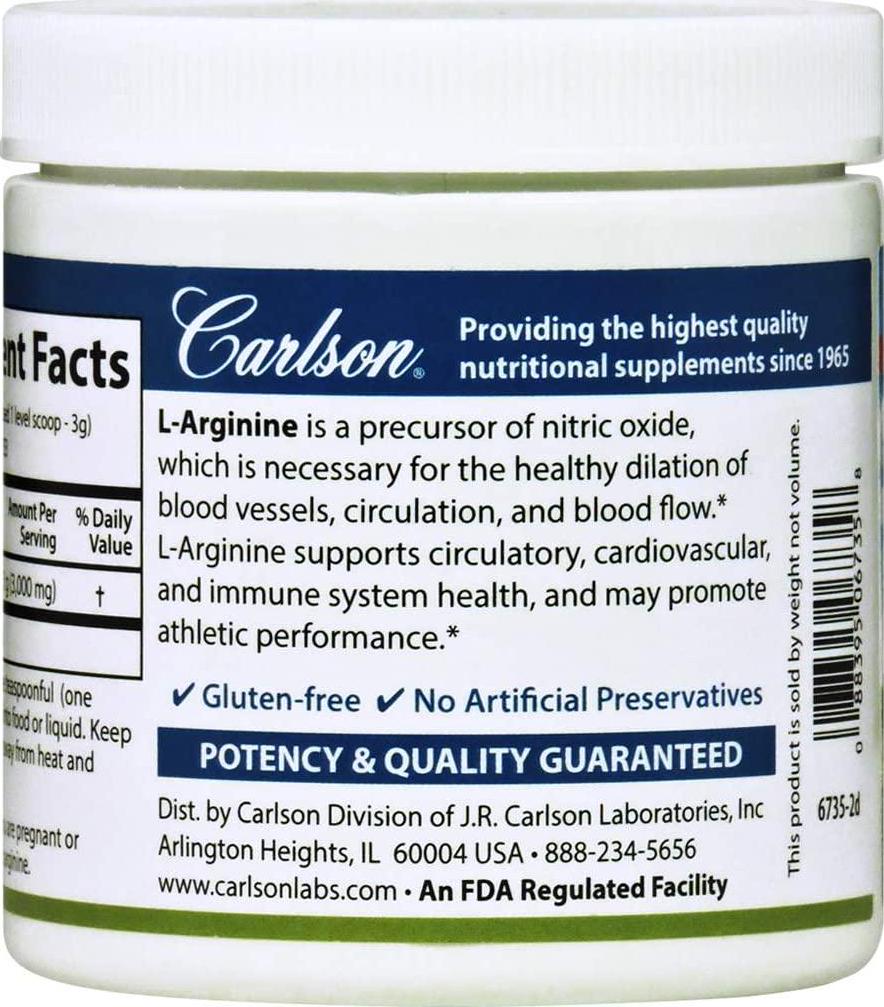 Carlson - L-Arginine Powder, Free-Form Amino Acid, Circulatory Health, 3.53 oz (100 g)