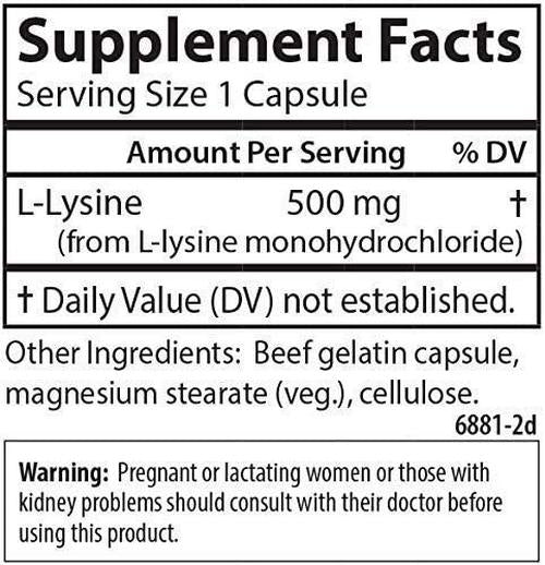 Carlson - L-Lysine, 500 mg, Supports Healthy Tissue and Muscle Development, 100 Capsules