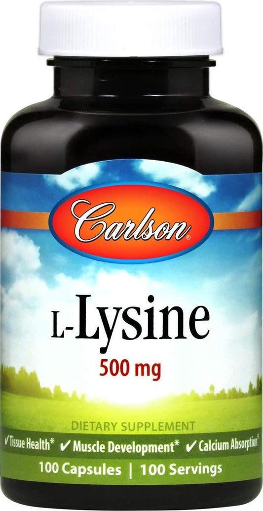 Carlson - L-Lysine, 500 mg, Supports Healthy Tissue and Muscle Development, 100 Capsules