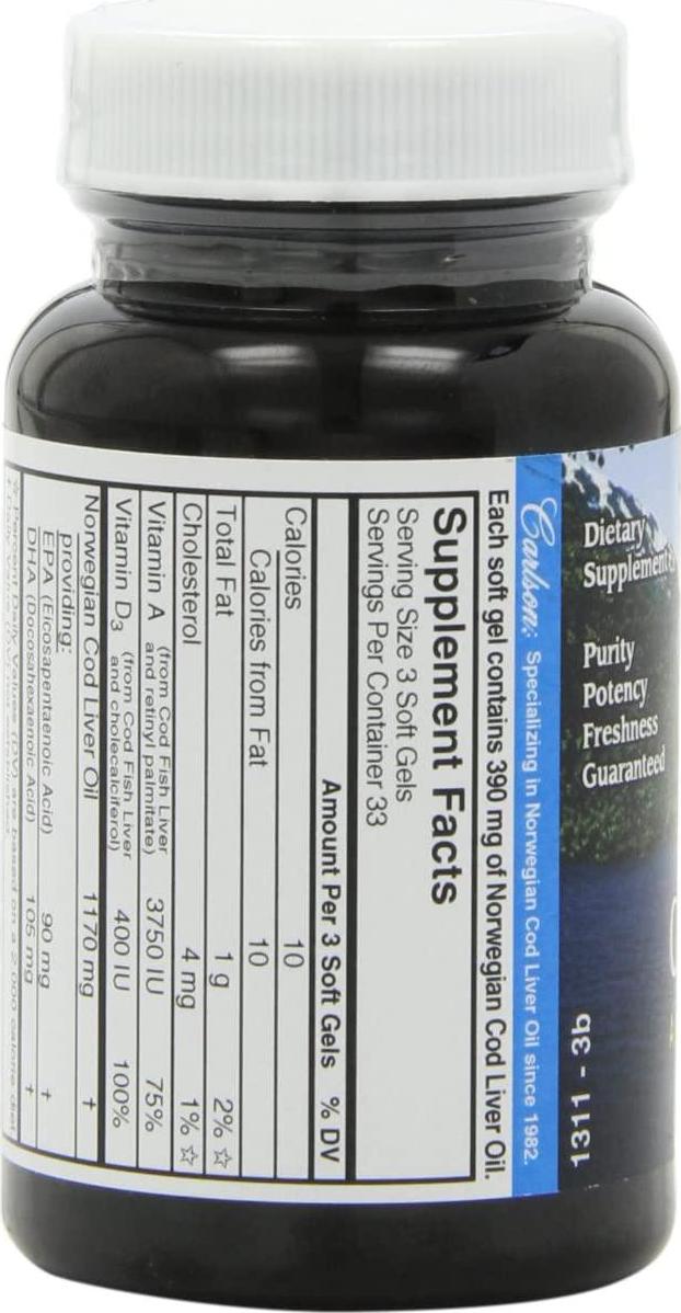 Carlson Labs - Norwegian Cod Liver Oil 390 mg. - 100 Softgels
