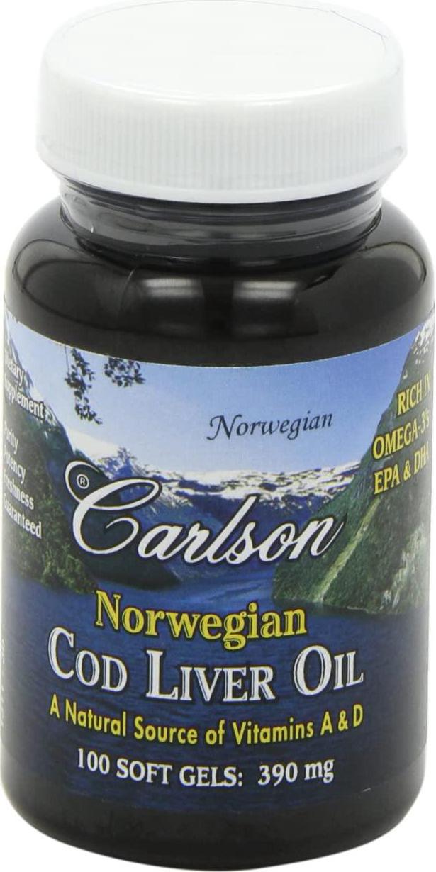 Carlson Labs - Norwegian Cod Liver Oil 390 mg. - 100 Softgels