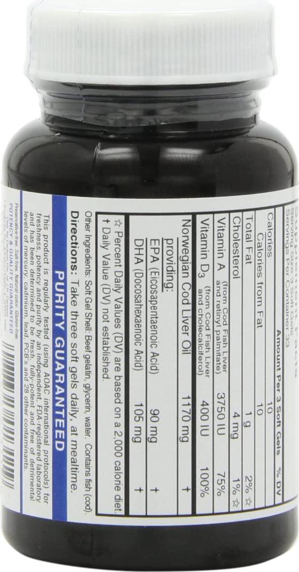 Carlson Labs - Norwegian Cod Liver Oil 390 mg. - 100 Softgels