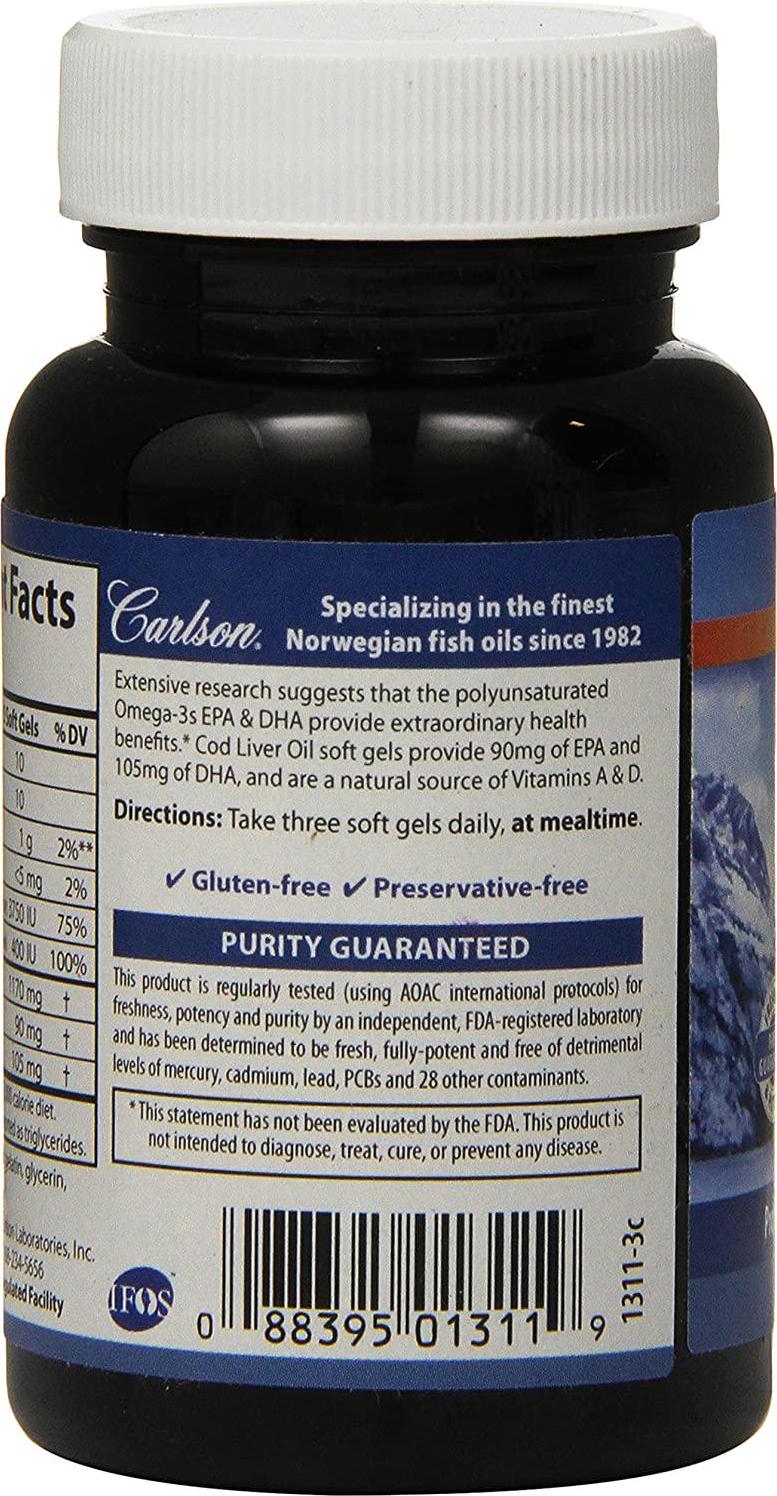 Carlson Labs - Norwegian Cod Liver Oil 390 mg. - 100 Softgels