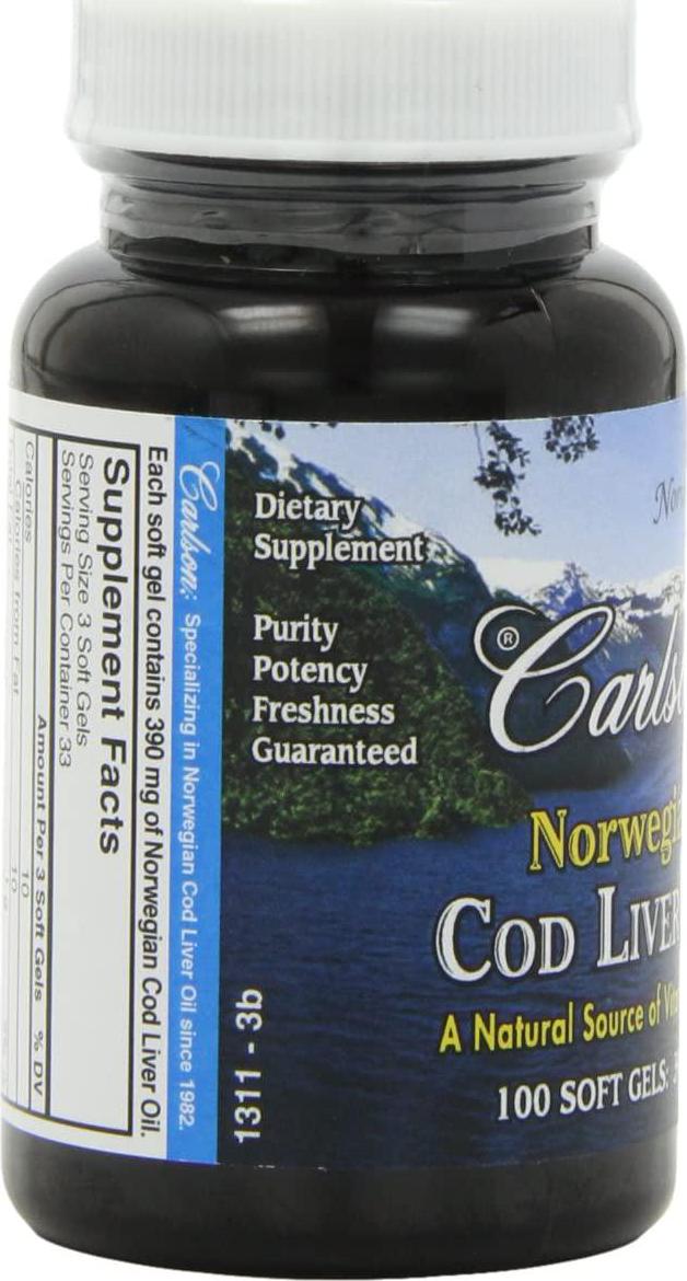 Carlson Labs - Norwegian Cod Liver Oil 390 mg. - 100 Softgels