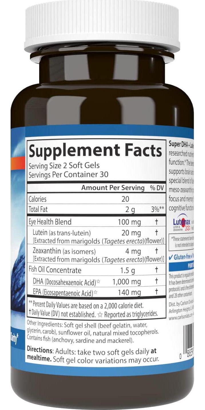 Carlson Labs - Super DHA plus Lutein - 60 Softgels