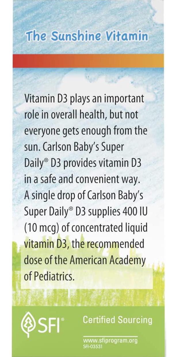 Carlson Labs Super Daily D3 for Baby 400IU Supplement, 0.35 Fluid Ounce