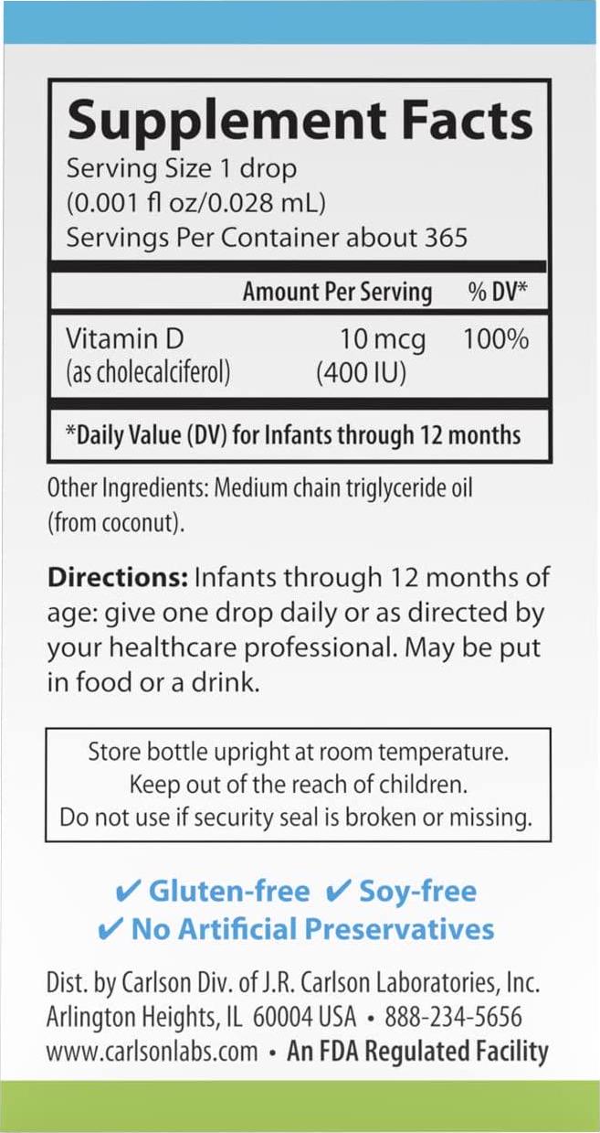Carlson Labs Super Daily D3 for Baby 400IU Supplement, 0.35 Fluid Ounce