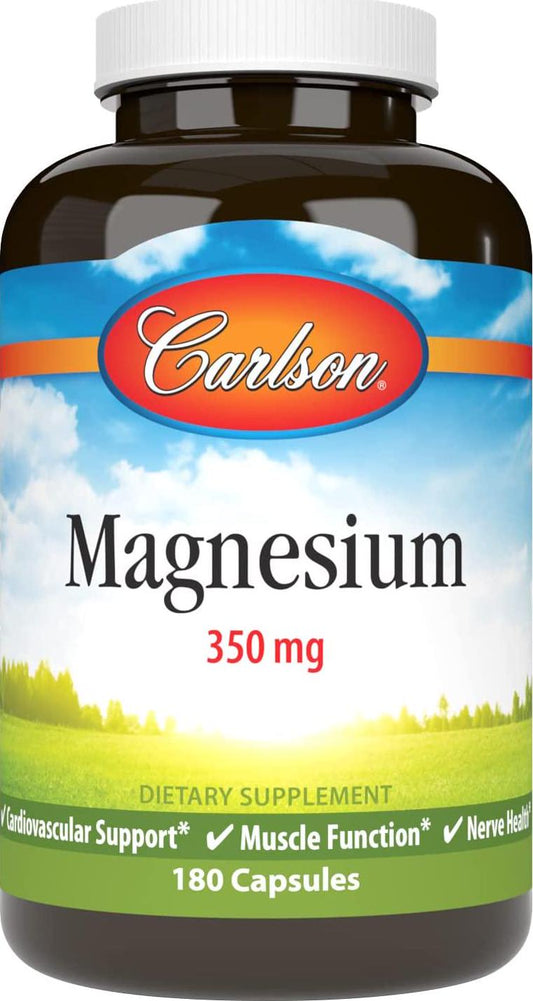 Carlson - Magnesium, 350 mg, Cardiovascular Support, Muscle Function and Nerve Health, 180 capsules