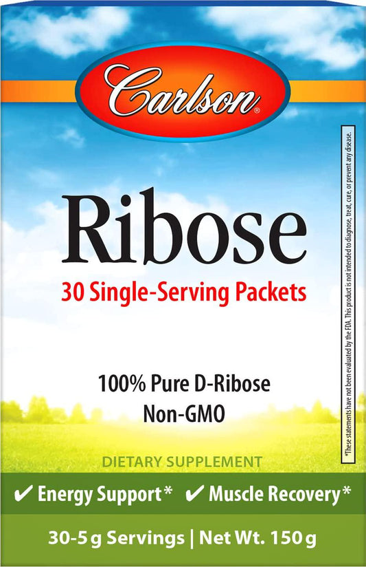 Carlson - Ribose Single-Serving Packets, 100% Pure D-Ribose, Non-GMO, Energy Support and Muscle Recovery, 30 Packets, 5 g Each