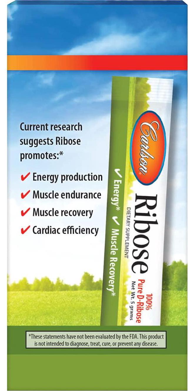 Carlson - Ribose Single-Serving Packets, 100% Pure D-Ribose, Non-GMO, Energy Support and Muscle Recovery, 30 Packets, 5 g Each
