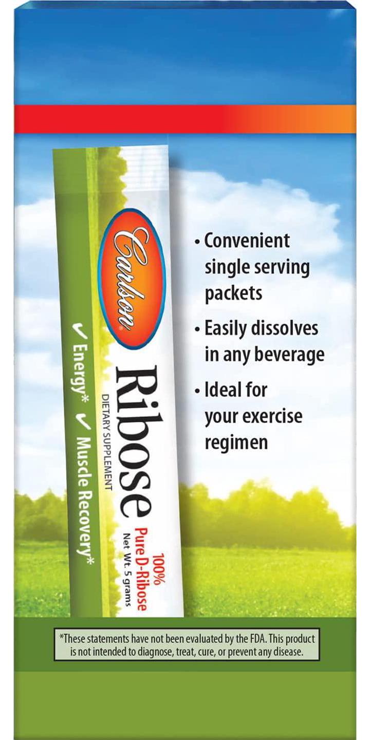Carlson - Ribose Single-Serving Packets, 100% Pure D-Ribose, Non-GMO, Energy Support and Muscle Recovery, 30 Packets, 5 g Each