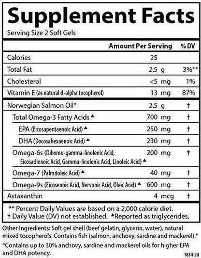 Carlson - Salmon Oil Complete, 700 mg Omega-3s + Astaxanthin, Norwegian, Heart, Brain and Joint Health, 120+60 Softgels