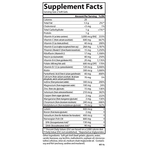 Carlson - Super-2-daily, Multi + Omega-3s + Lutein + D3, Vitamins A C D E plus Norwegian Fish Oil, Fish Oil Multivitamin, Vitamins and Minerals, Multivitamin with Lutein, 120 Softgels