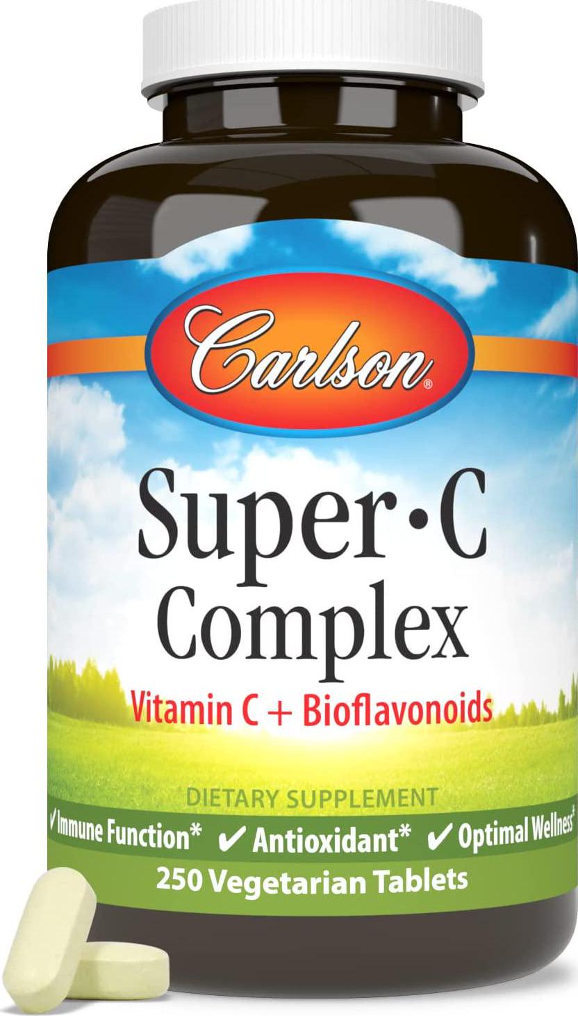 Carlson - Super-C Complex, Vitamin C + Bioflavonoids, Immune Function and Optimal Wellness, Antioxidant, 250 Vegetarian Tablets