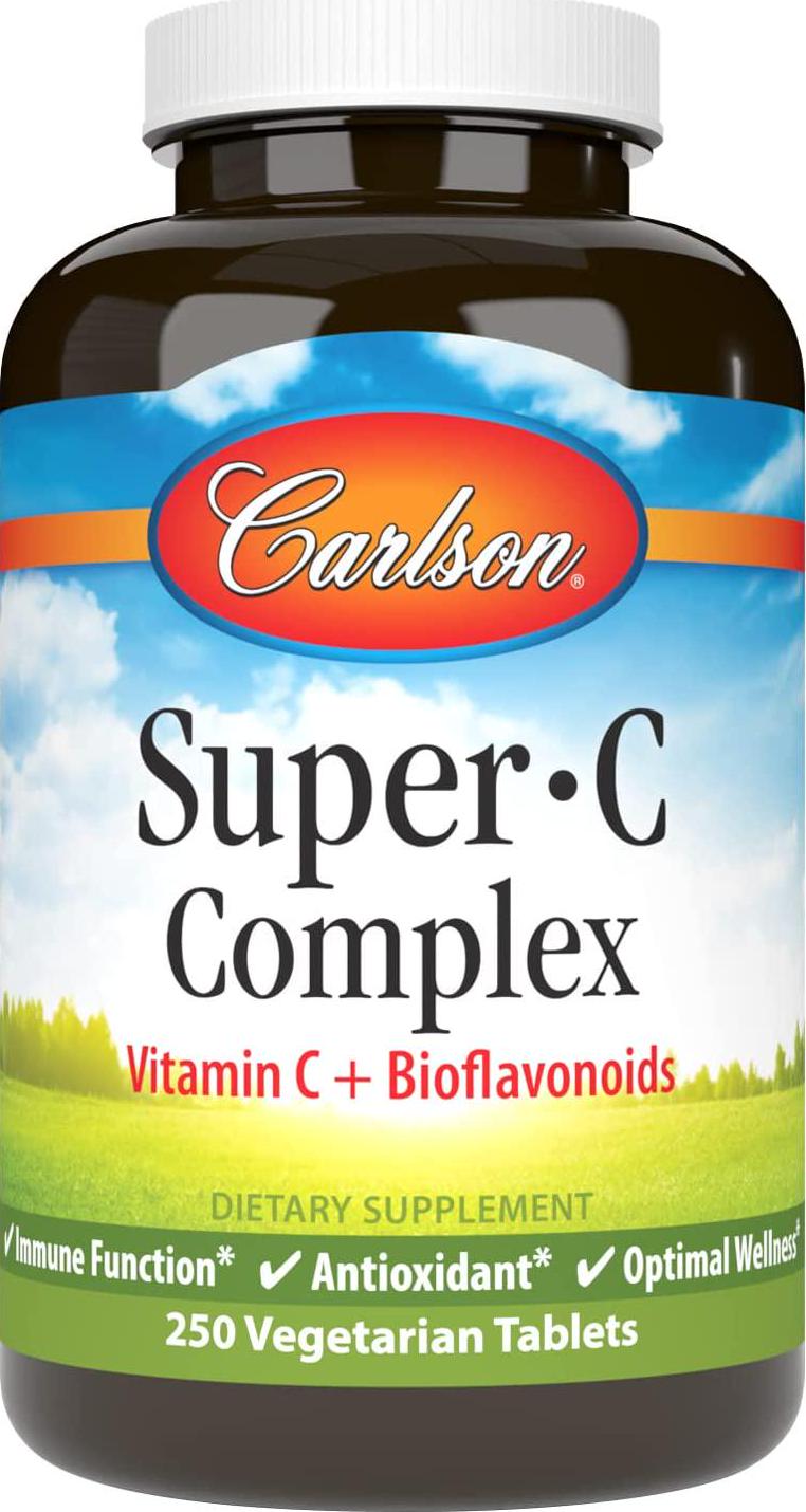 Carlson - Super-C Complex, Vitamin C + Bioflavonoids, Immune Function and Optimal Wellness, Antioxidant, 250 Vegetarian Tablets