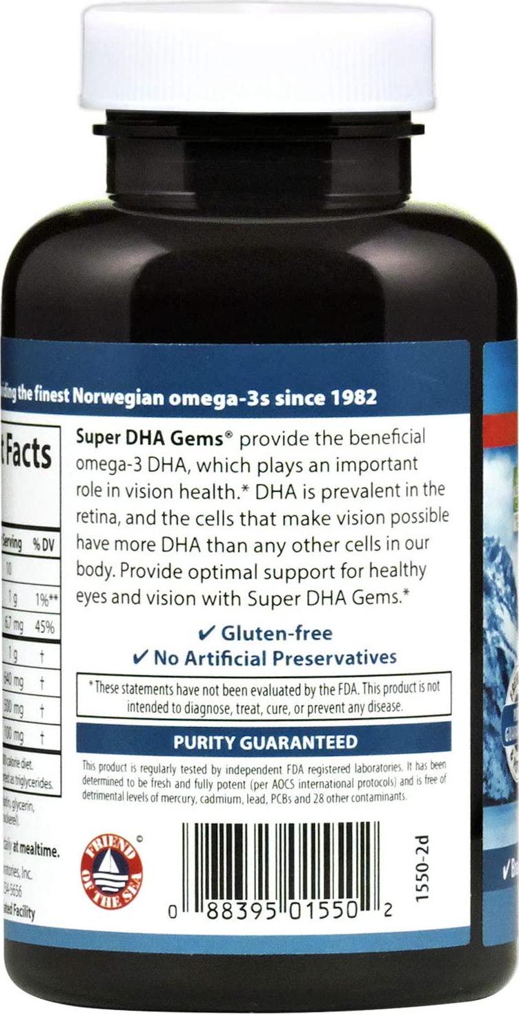 Carlson - Super DHA Gems, 500 mg DHA, Norwegian Fish Oil Concentrate, Sustainably Sourced, 60 Soft gels