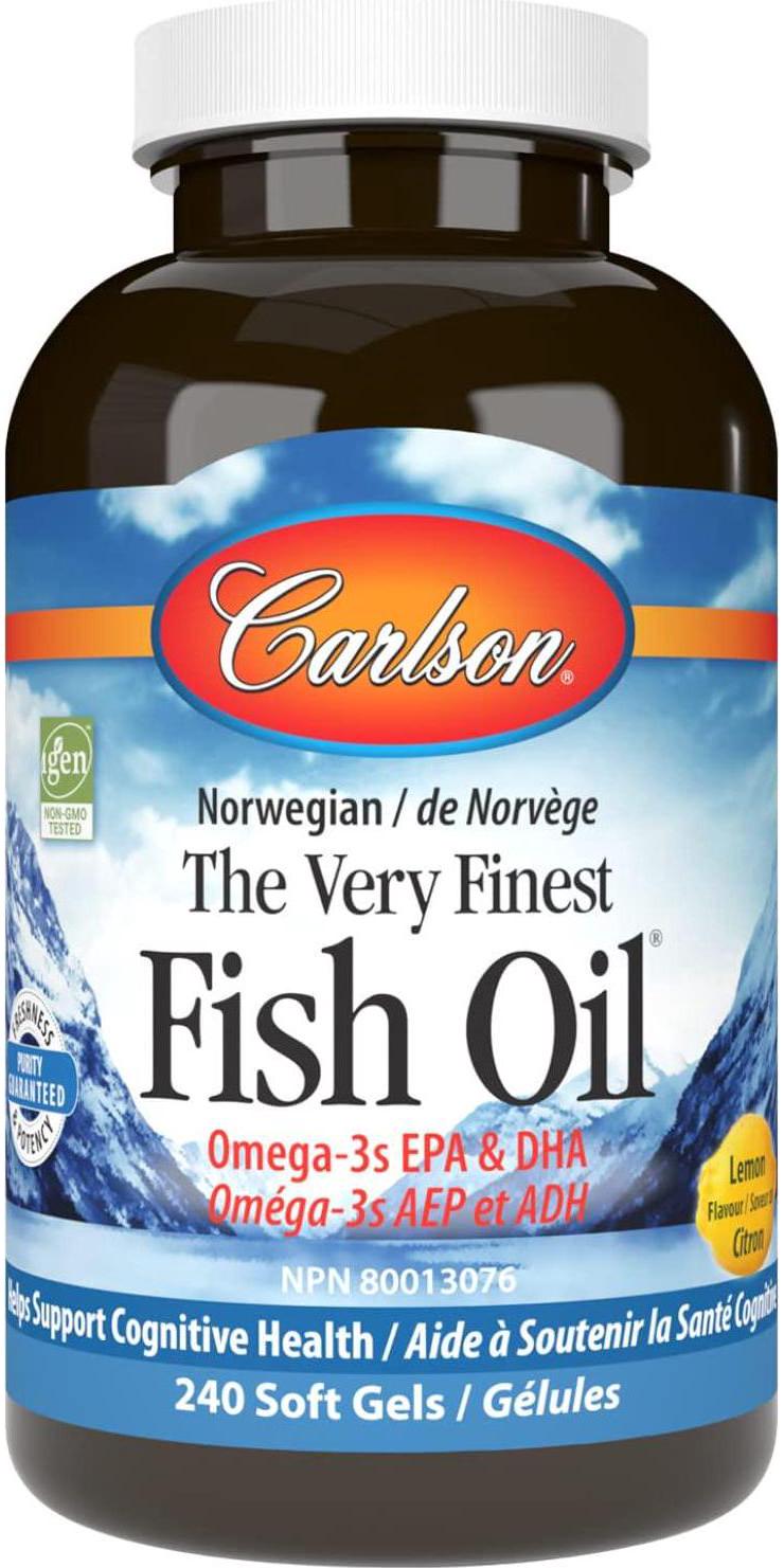 Carlson - The Very Finest Fish Oil, 700 mg Omega-3s, Norwegian Fish Oil Supplement, Wild Caught Omega 3 Fish Oil, Sustainably Sourced Fish Oil Capsules, Omega 3 Supplement, Lemon, 240 Softgels