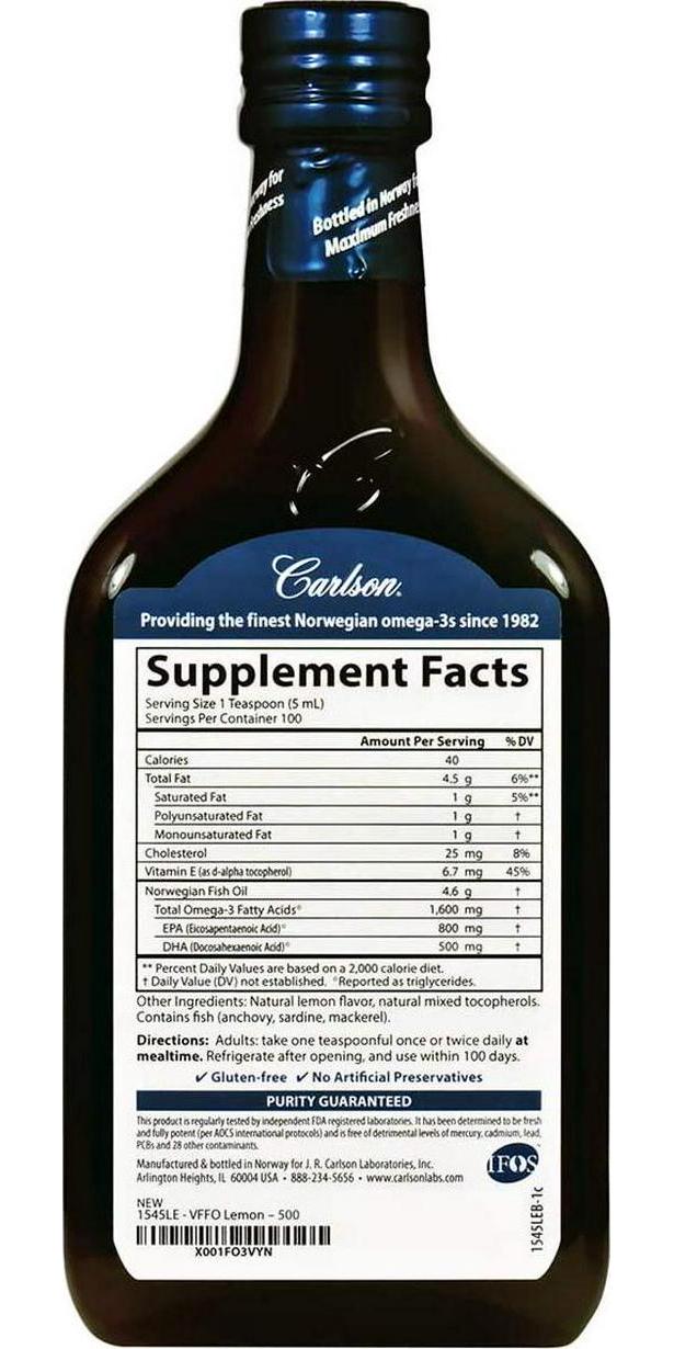 Carlson - The Very Finest Fish Oil, Special Edition Bottle, Norwegian Fish Oil, Wild Caught, Sustainably Sourced Fish Oil Liquid, Lemon, 500 ml